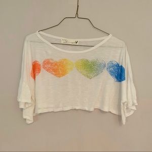 lightweight rainbow heart graphic crop top